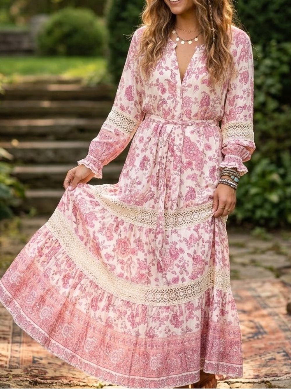 Walker & Wade Juliette Long Sleeve Maxi Dress French Rose Floral Size XS